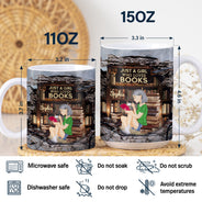 Fille lisant un mur fissuré en 3D - Cadeau pour les amoureux des livres - Mug blanc personnalisé bord à bord