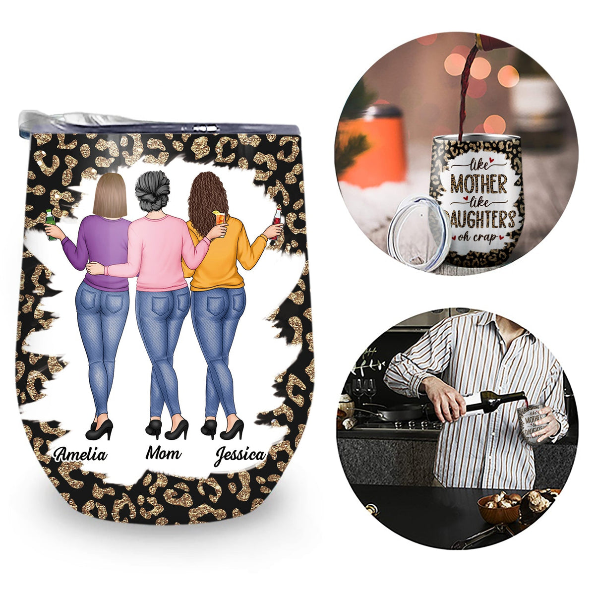 Like Mother Like Daughter Leopard Pattern - Gift For Mom, Daughters - Personalized Wine Tumbler