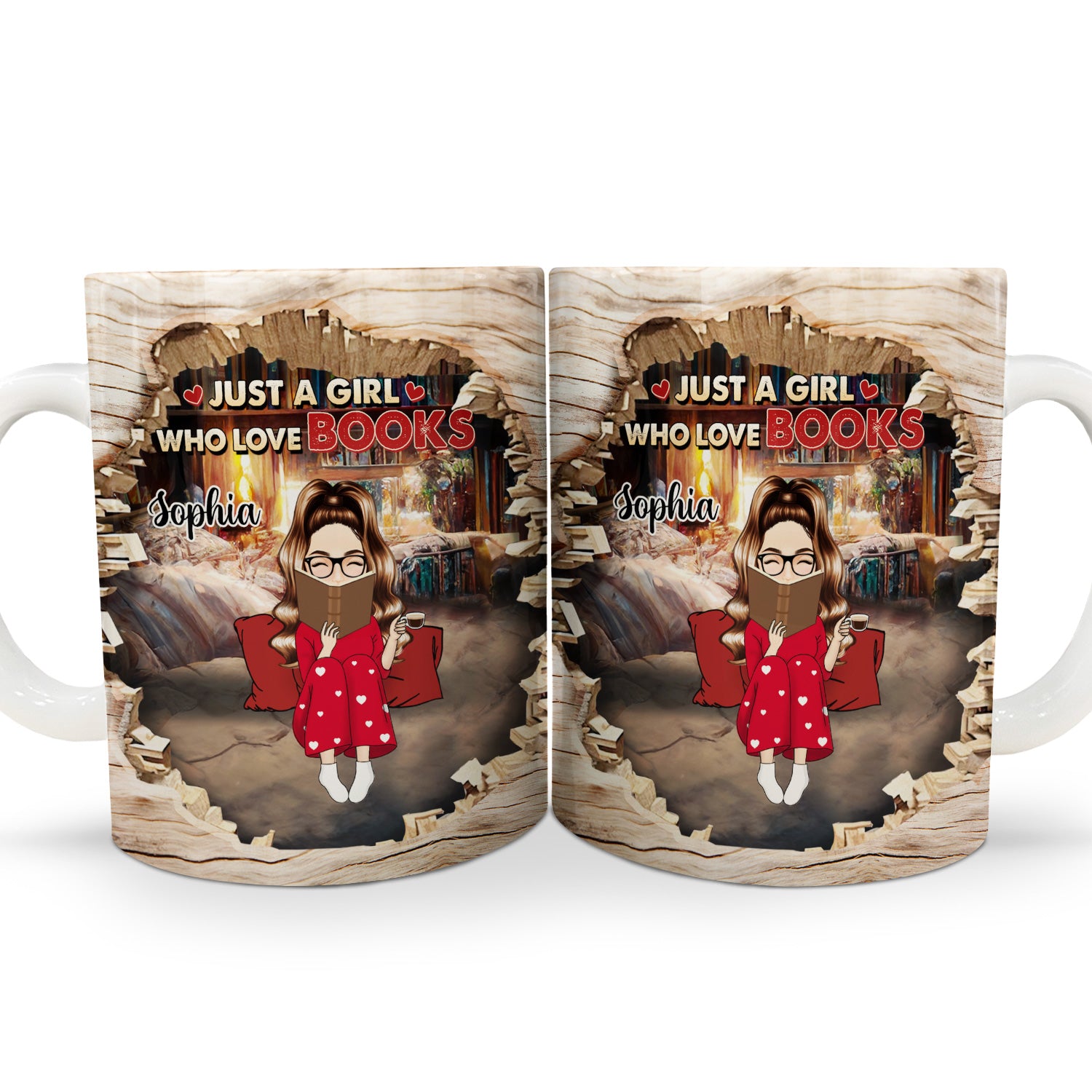 3D Books Library Cave Reading - Gift For Book Lovers - Personalized Edge-to-Edge Mug