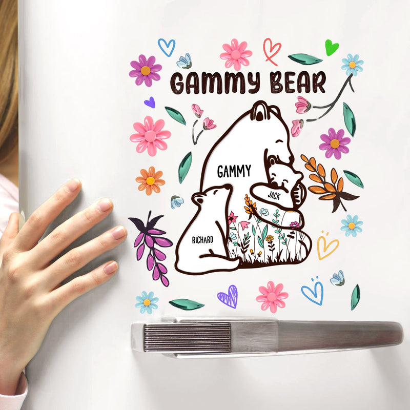 Mama Bear Floral Style - Birthday, Loving Gift For Mom, Mother, Grandma, Grandmother - Personalized Decor Decal