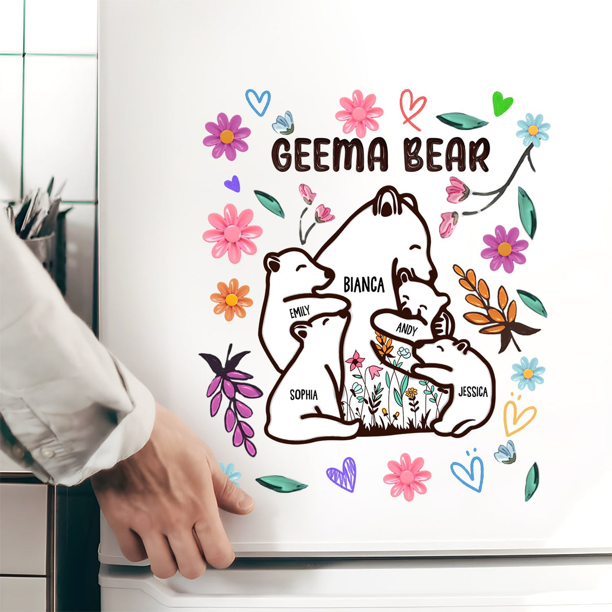 Mama Bear Floral Style - Birthday, Loving Gift For Mom, Mother, Grandma, Grandmother - Personalized Decor Decal