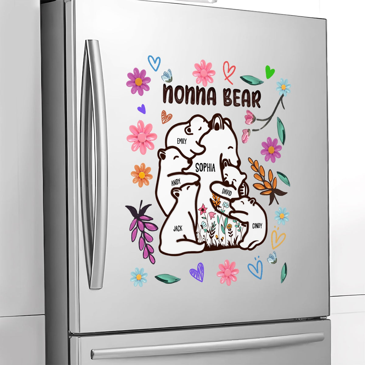 Mama Bear Floral Style - Birthday, Loving Gift For Mom, Mother, Grandma, Grandmother - Personalized Decor Decal