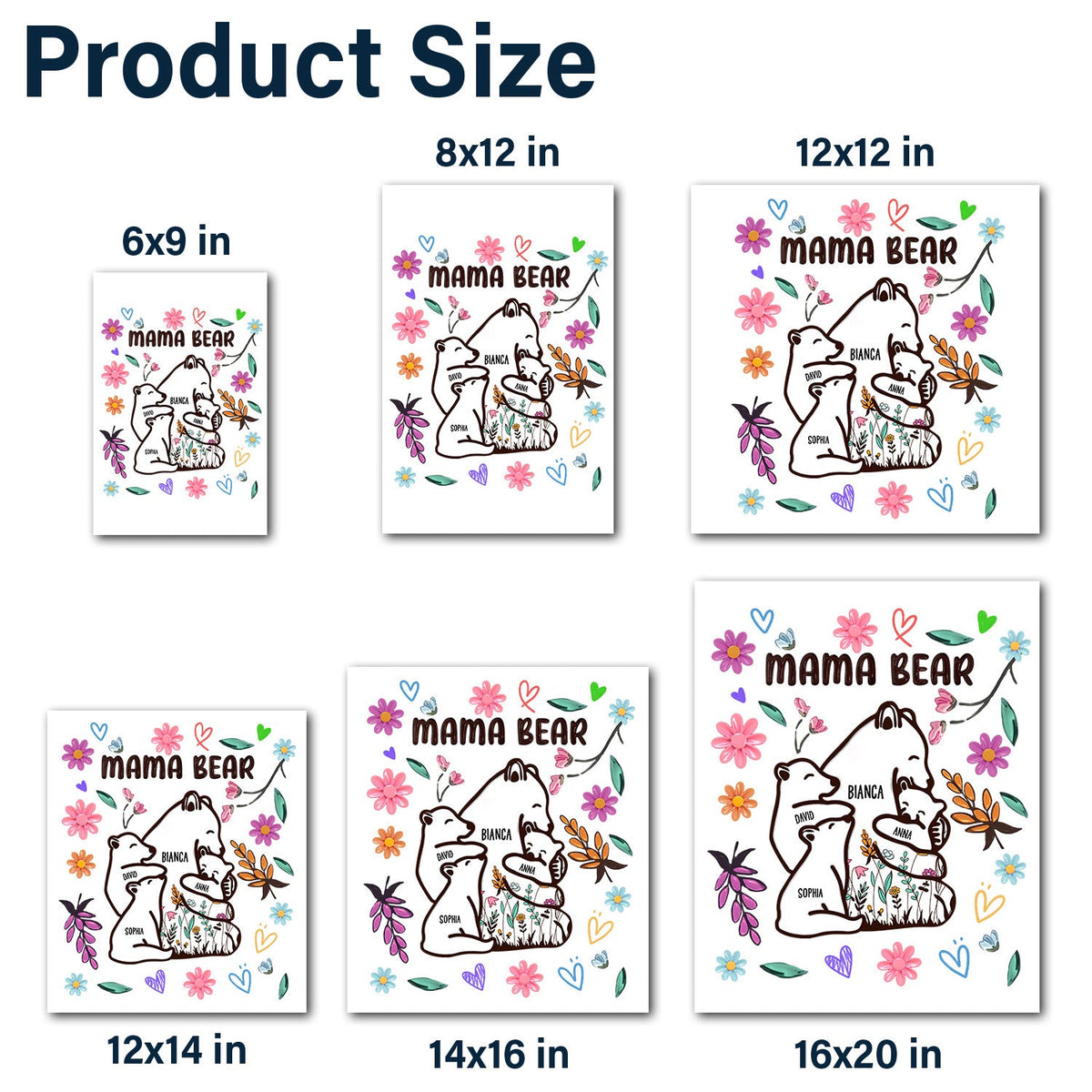 Mama Bear Floral Style - Birthday, Loving Gift For Mom, Mother, Grandma, Grandmother - Personalized Decor Decal