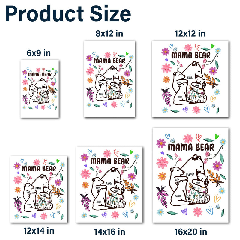 Mama Bear Floral Style - Birthday, Loving Gift For Mom, Mother, Grandma, Grandmother - Personalized Decor Decal