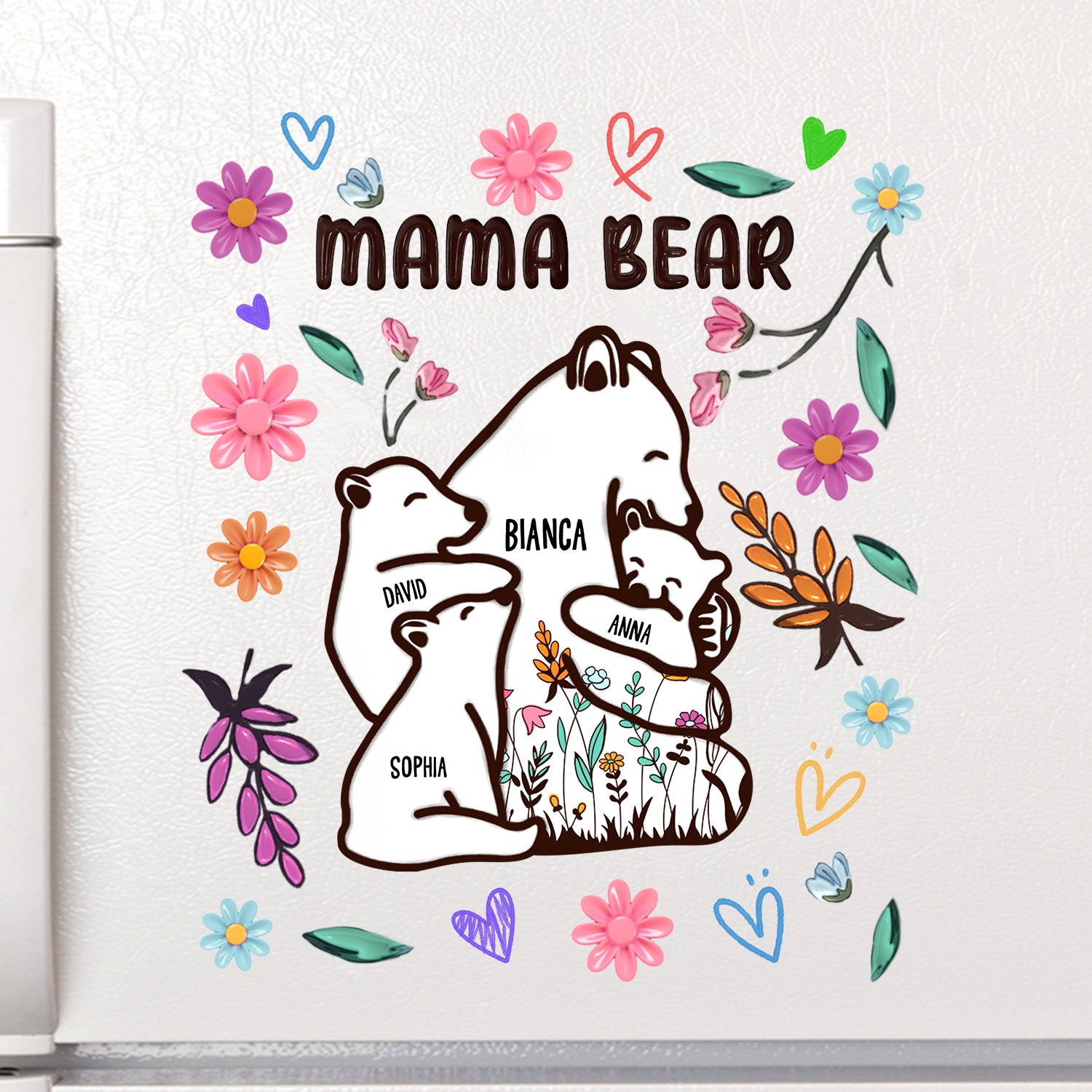 Mama Bear Floral Style - Birthday, Loving Gift For Mom, Mother, Grandma, Grandmother - Personalized Decor Decal