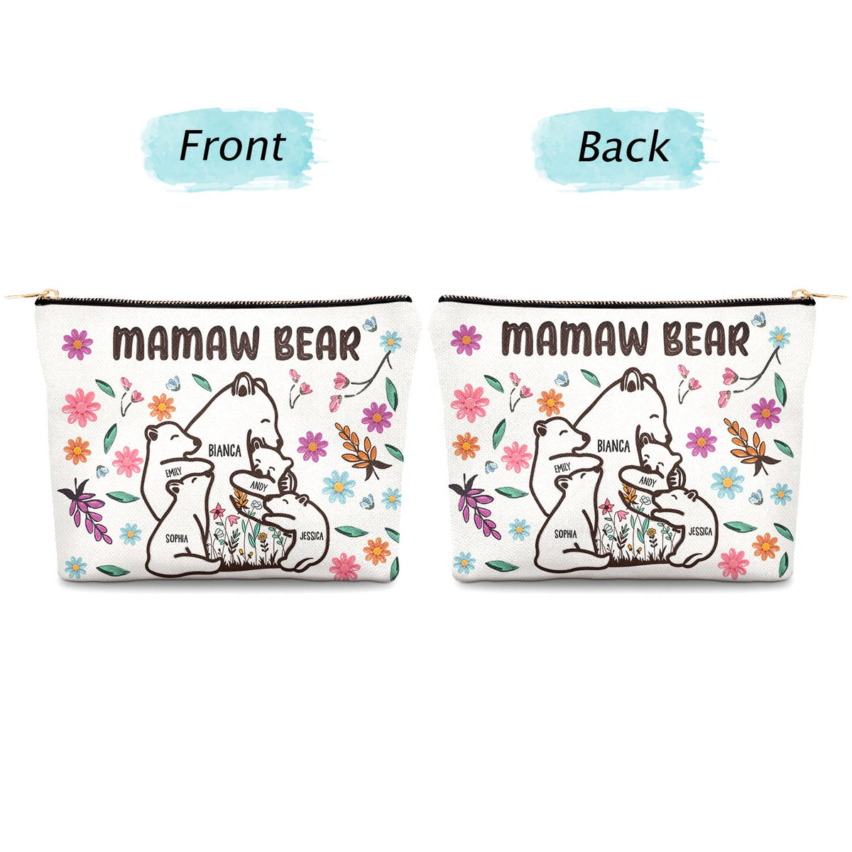 Maman Ourse Style Floral - Cadeau d'anniversaire, d'amour pour maman, mère, grand-mère, grand-mère - Trousse de maquillage personnalisée