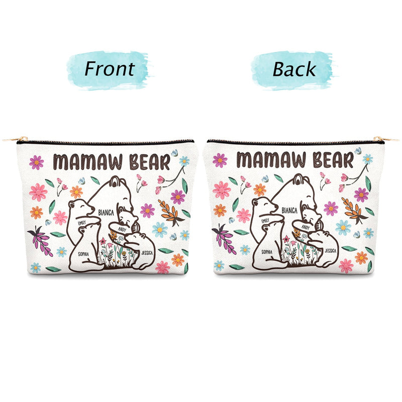 Maman Ourse Style Floral - Cadeau d'anniversaire, d'amour pour maman, mère, grand-mère, grand-mère - Trousse de maquillage personnalisée