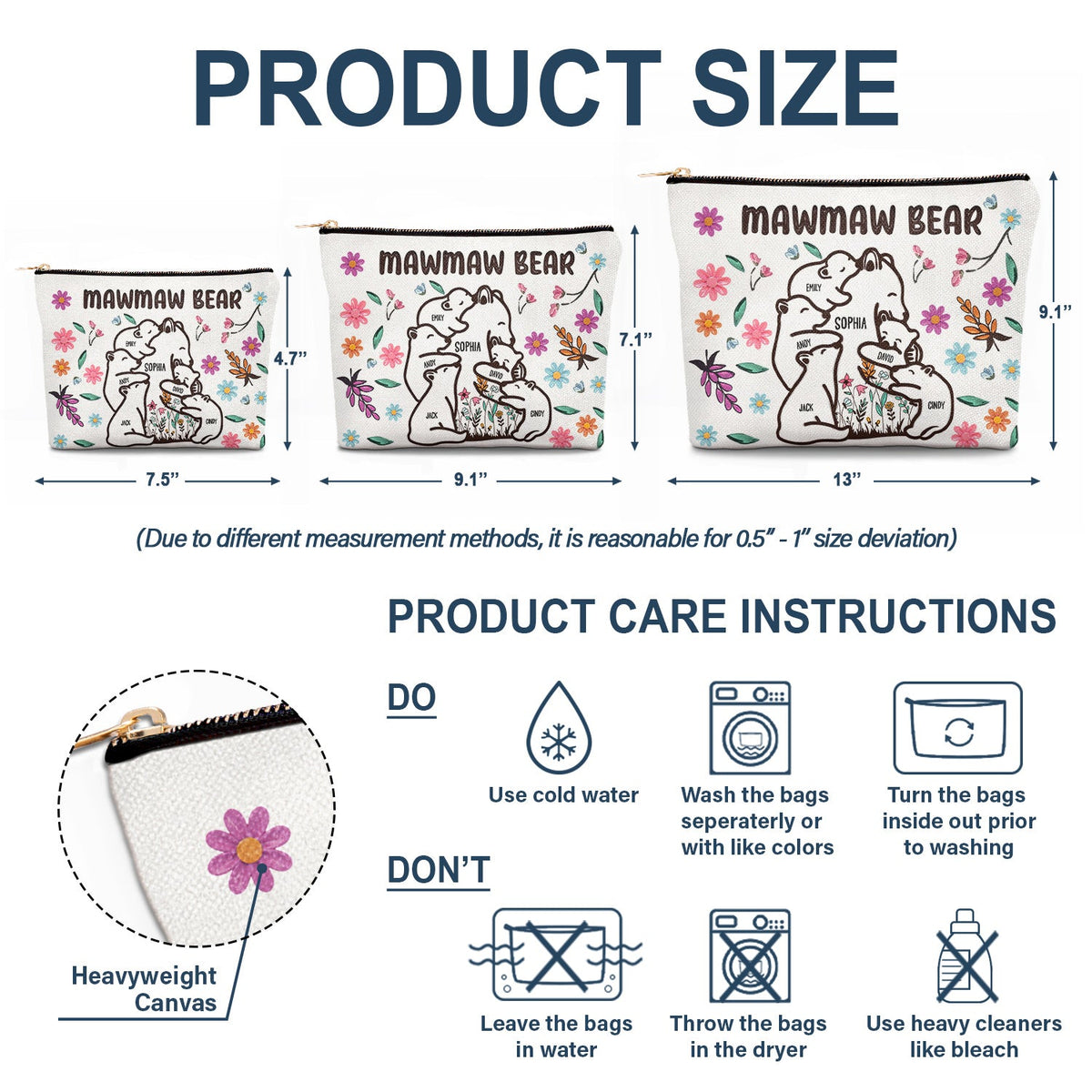 Maman Ourse Style Floral - Cadeau d'anniversaire, d'amour pour maman, mère, grand-mère, grand-mère - Trousse de maquillage personnalisée