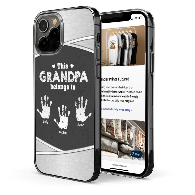 This Grandpa Daddy Belongs To - Gift For Dad, Father, Grandfather - Metal Effect Printed, Personalized Clear Phone Case