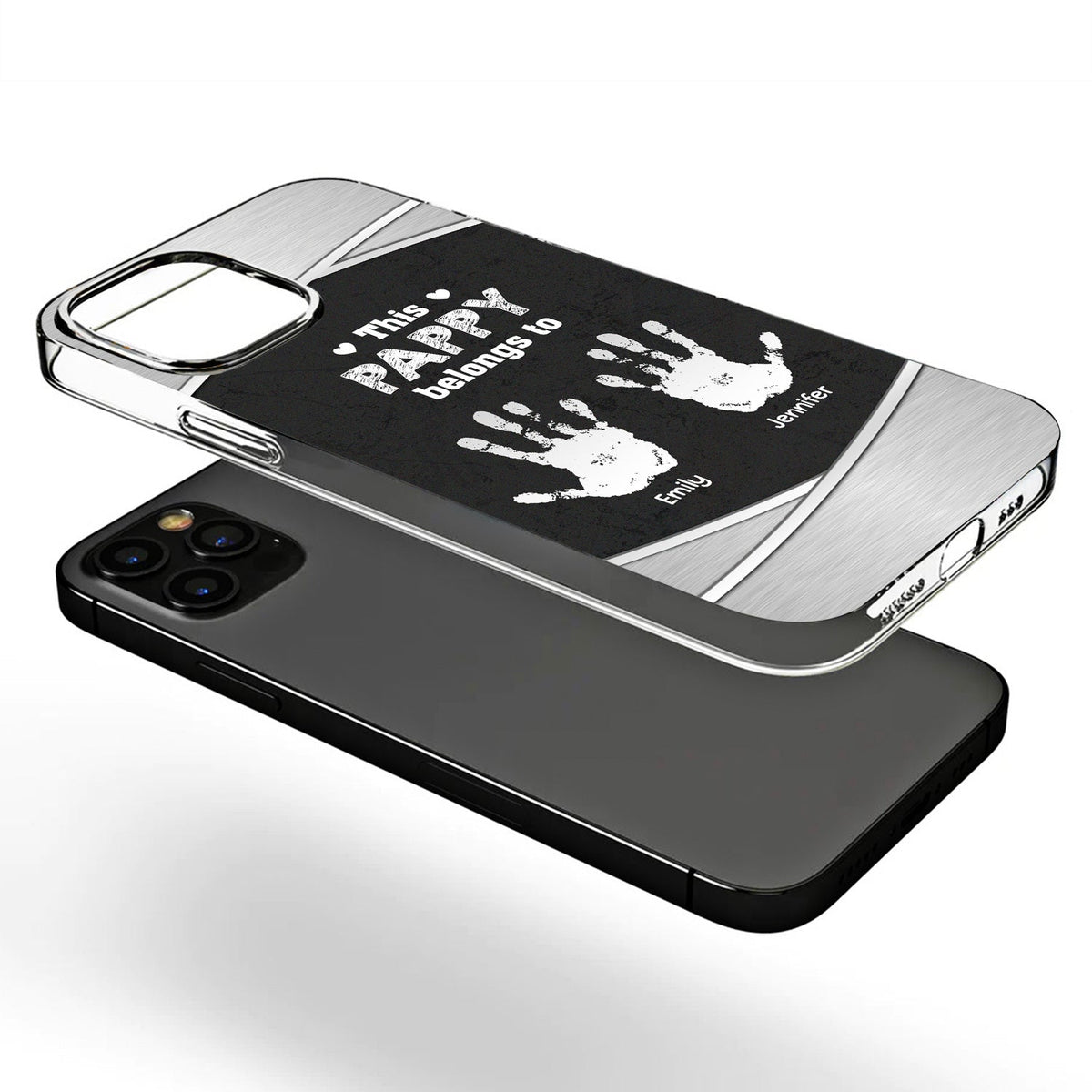 This Grandpa Daddy Belongs To - Gift For Dad, Father, Grandfather - Metal Effect Printed, Personalized Clear Phone Case