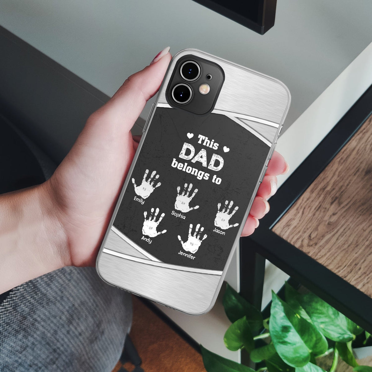 This Grandpa Daddy Belongs To - Gift For Dad, Father, Grandfather - Metal Effect Printed, Personalized Clear Phone Case