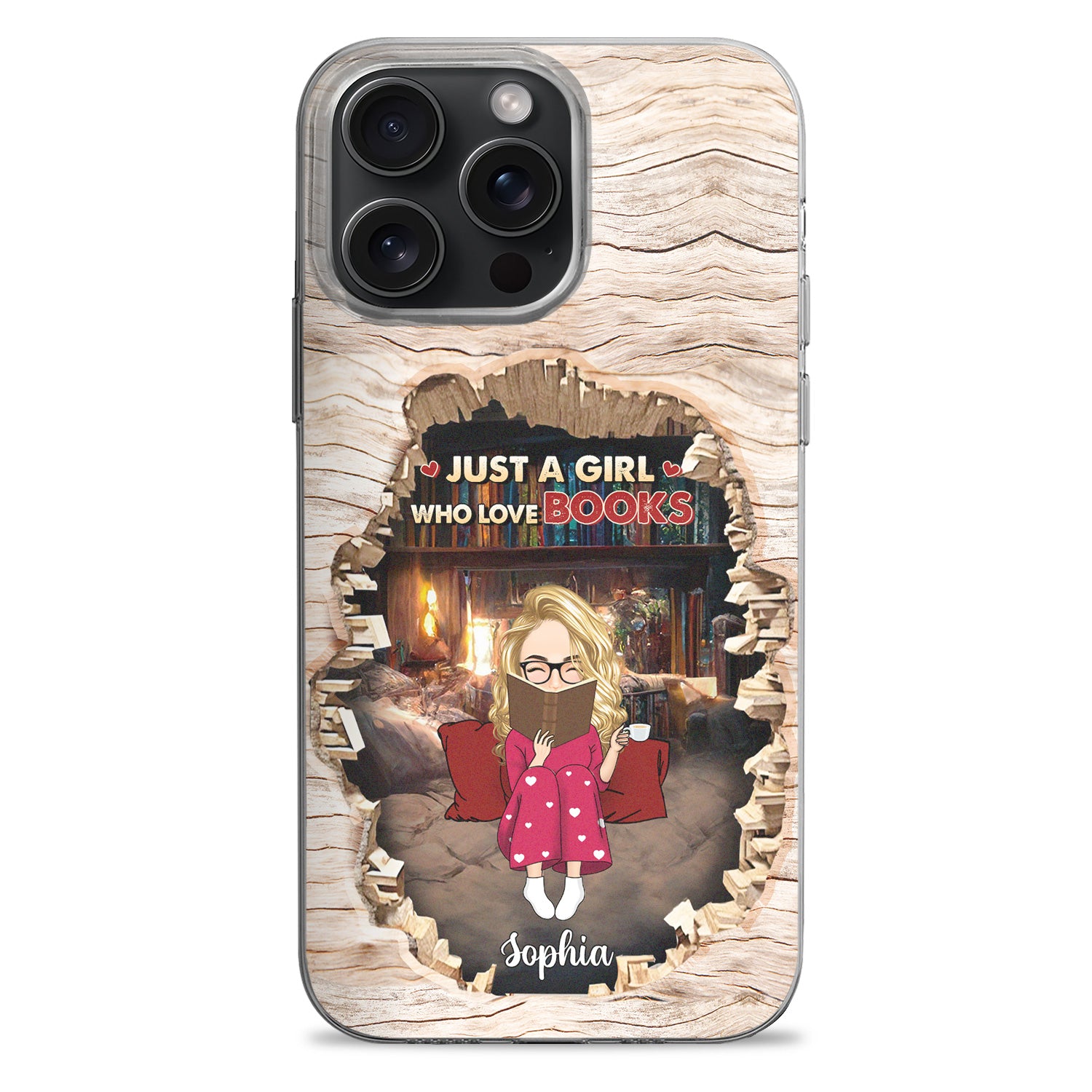 3D Books Library Cave Reading Just A Girl Who Loves - Gift For Book Lovers - Personalized Clear Phone Case