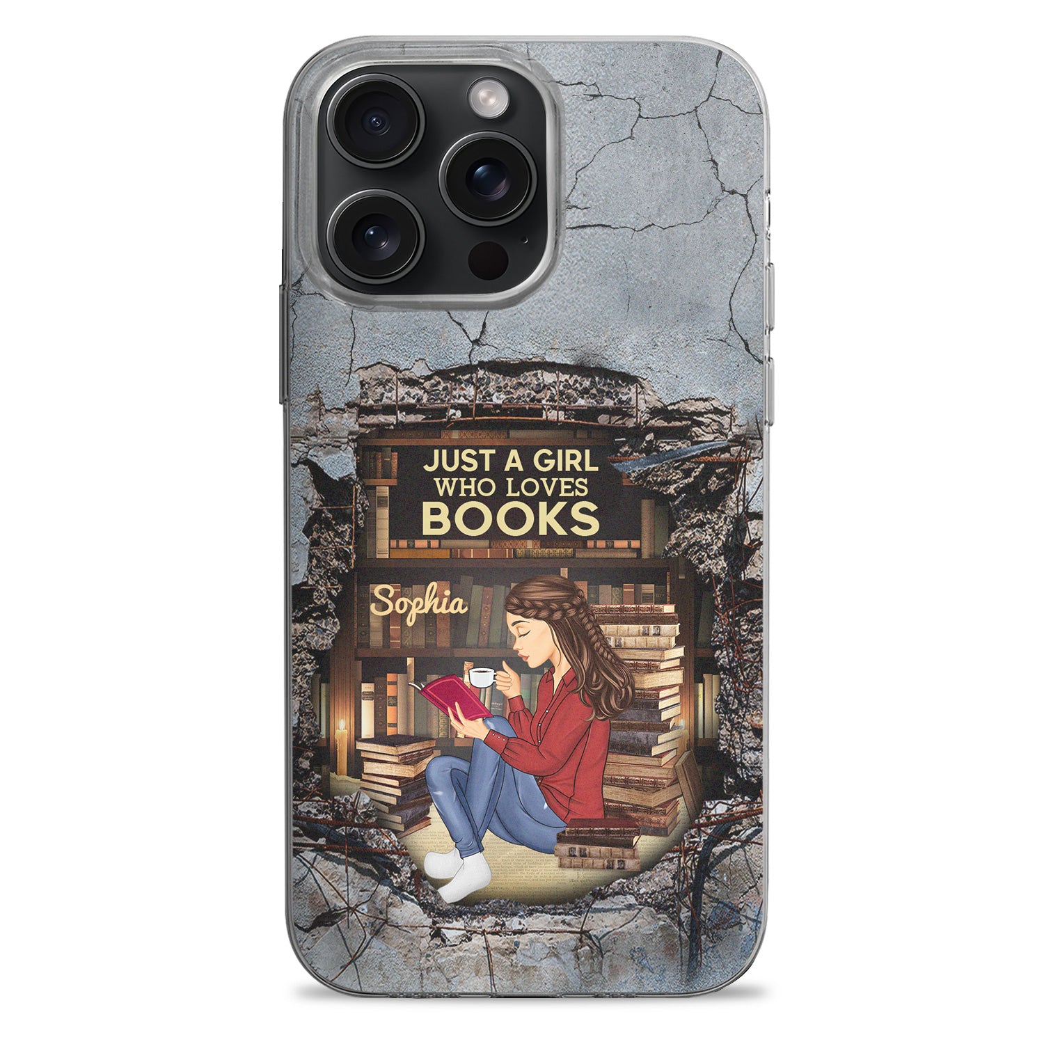 3D Cracked Wall Reading Girl Just A Girl Who Loves - Gift For Book Lovers - Personalized Clear Phone Case