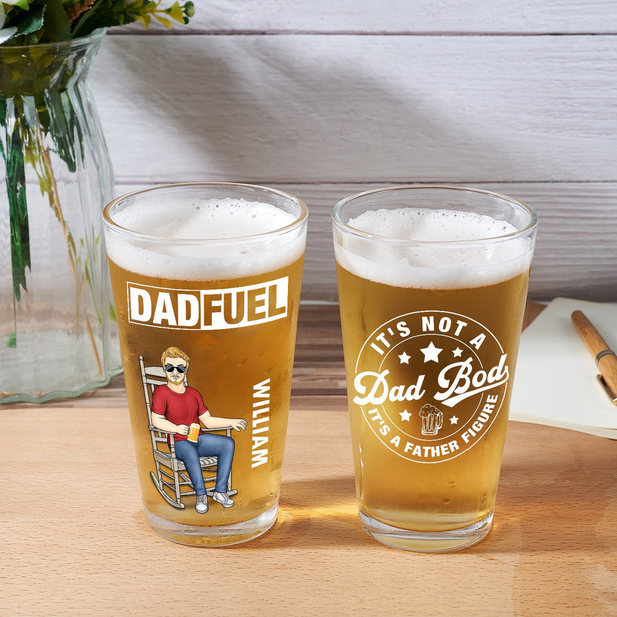 Surviving Fatherhood One Beer At A Time - Gift For Dad, Father - Personalized Beer Glass