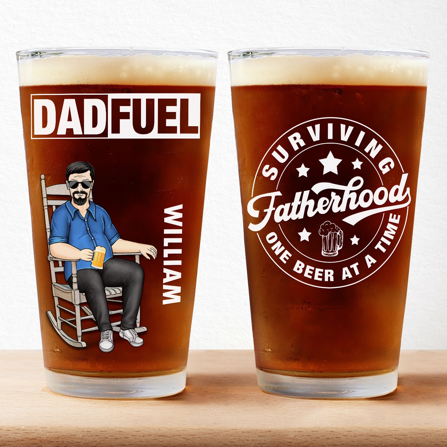 Surviving Fatherhood One Beer At A Time - Gift For Dad, Father - Personalized Pint Glass