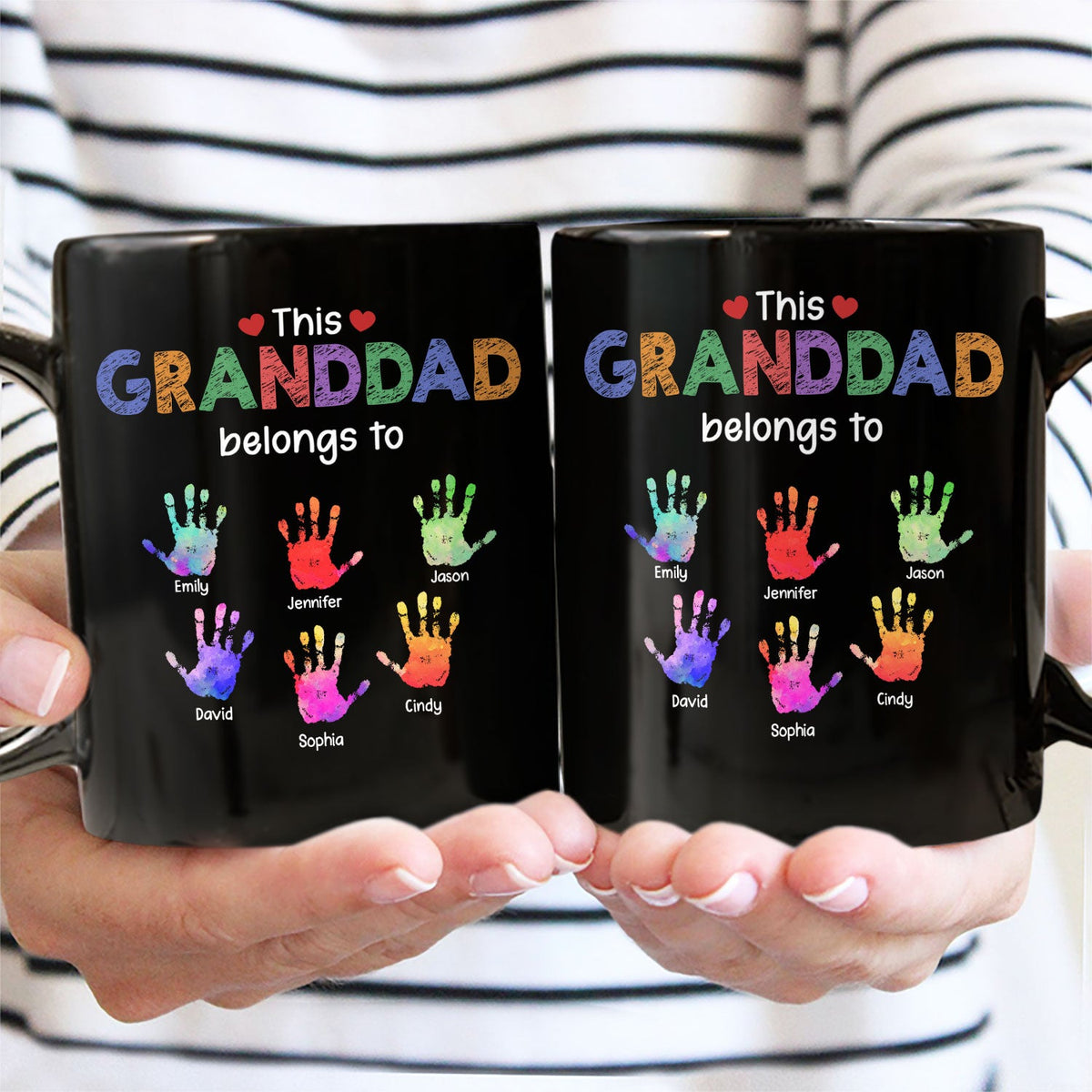 This Grandpa Daddy Belongs To - Gift For Dad, Father, Grandfather - Personalized Black Mug