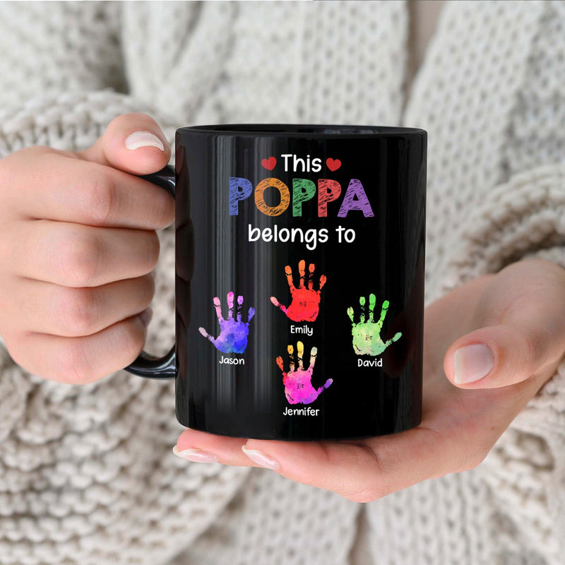 This Grandpa Daddy Belongs To - Gift For Dad, Father, Grandfather - Personalized Black Mug