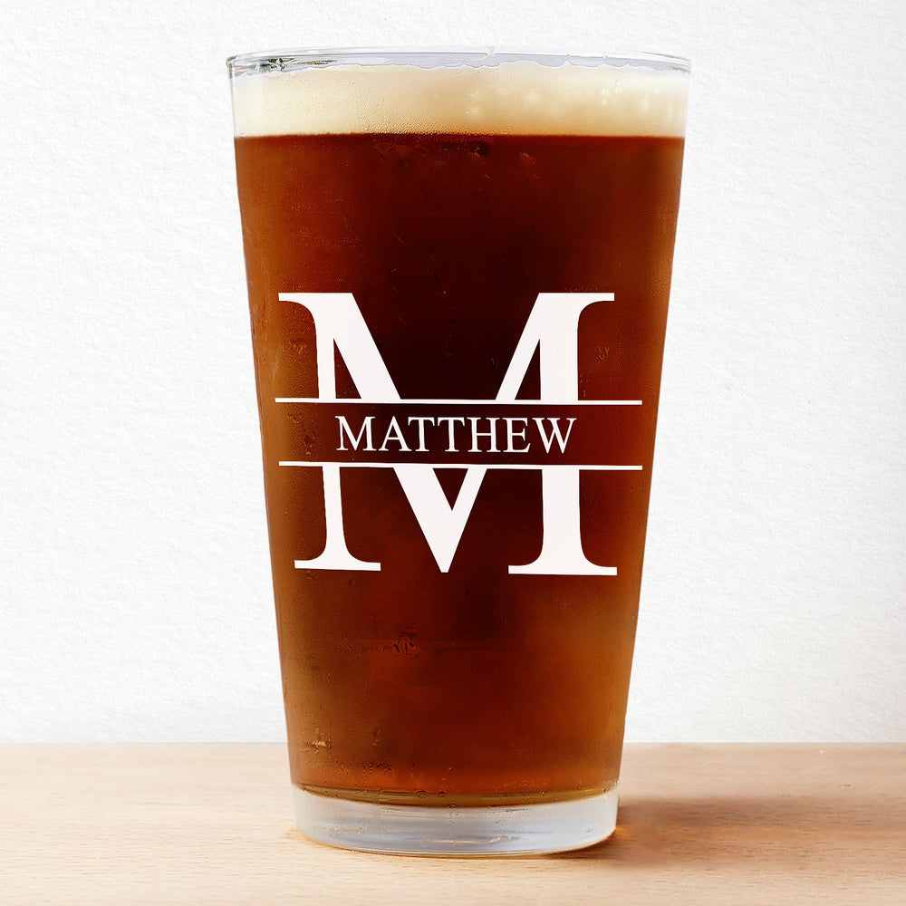 Monogram Name - Gift For Men, Dad, Father, Grandfather, Grandpa, Husband - Personalized Beer Glass