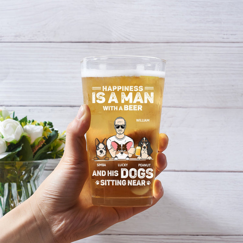 A Man With A Beer And His Dogs - Personalized Beer Glass