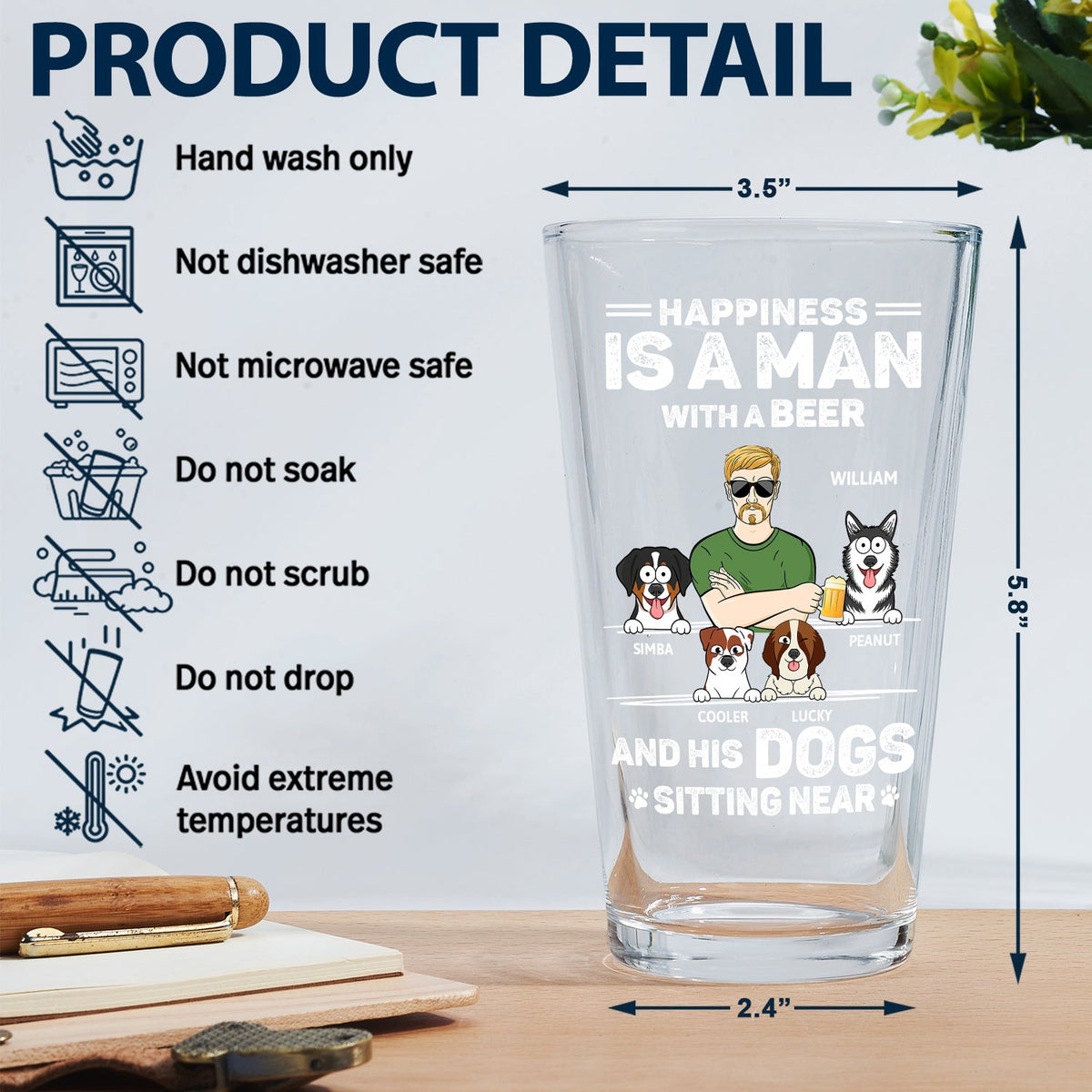 Un homme avec une bière et ses chiens - Verre à bière personnalisé
