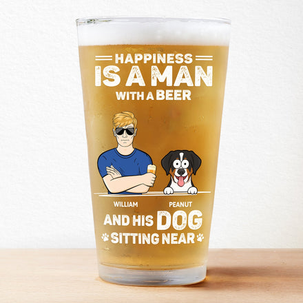 Un homme avec une bière et ses chiens - Verre à bière personnalisé