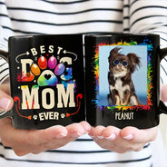 Tasse noire personnalisée avec photo de chien, chat, papa et maman