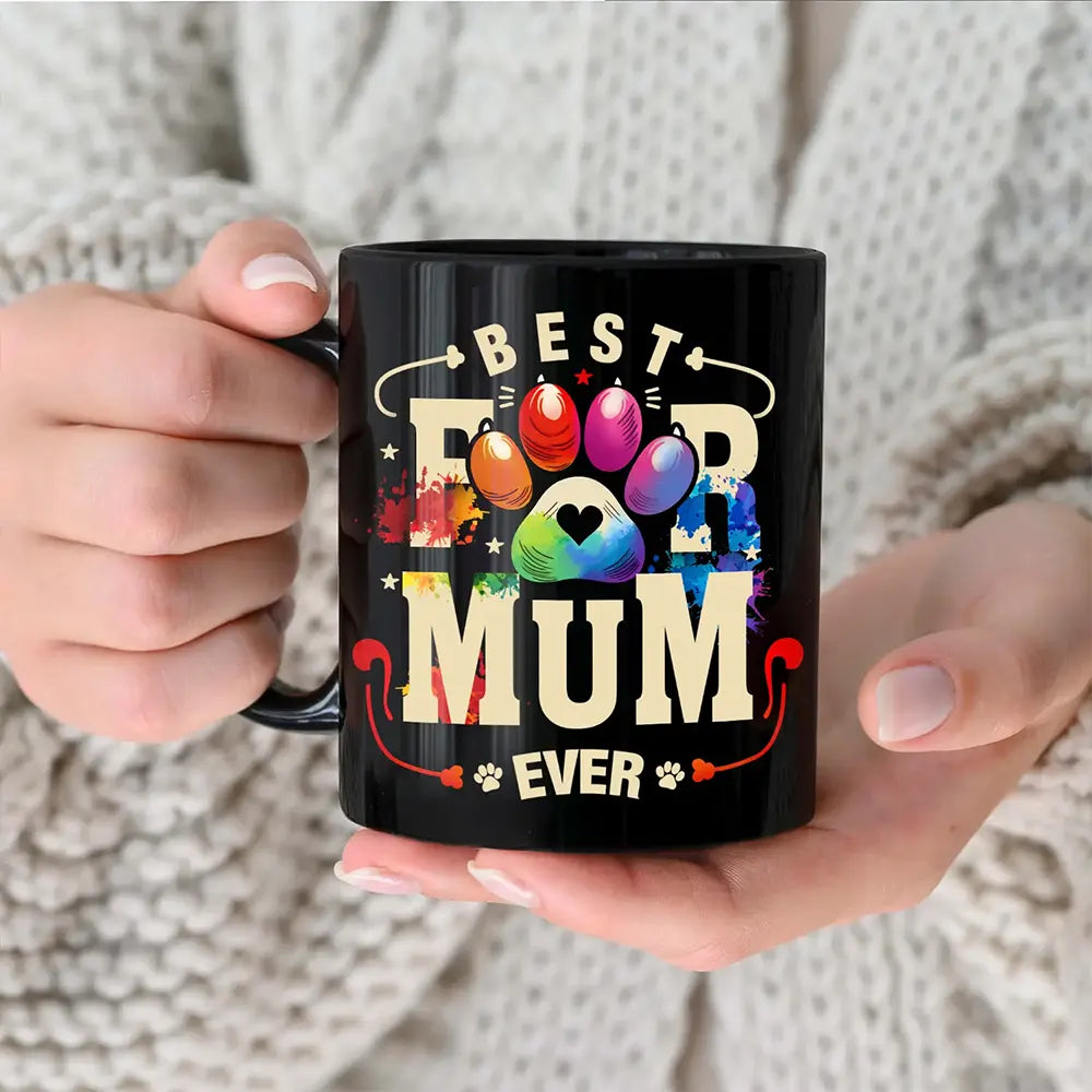 Tasse noire personnalisée avec photo de chien, chat, papa et maman