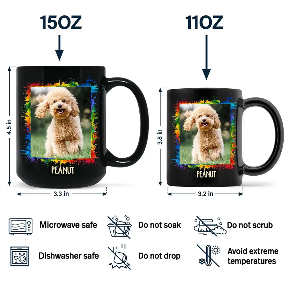Tasse noire personnalisée avec photo de chien, chat, papa et maman