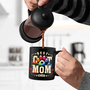 Tasse noire personnalisée avec photo de chien, chat, papa et maman