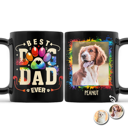 Tasse noire personnalisée avec photo de chien, chat, papa et maman