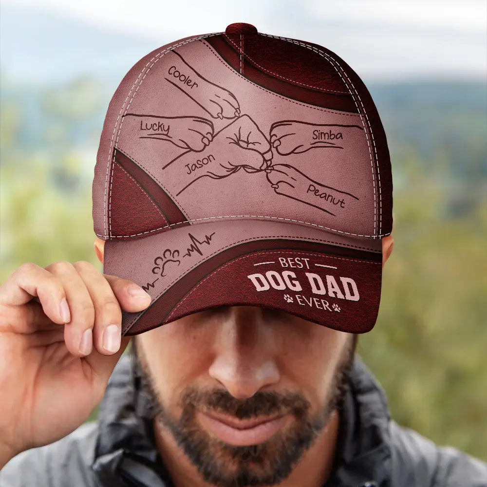 Paws And Human Hand Fist Bump Best Dog Dad Ever - Personalized Classic Cap