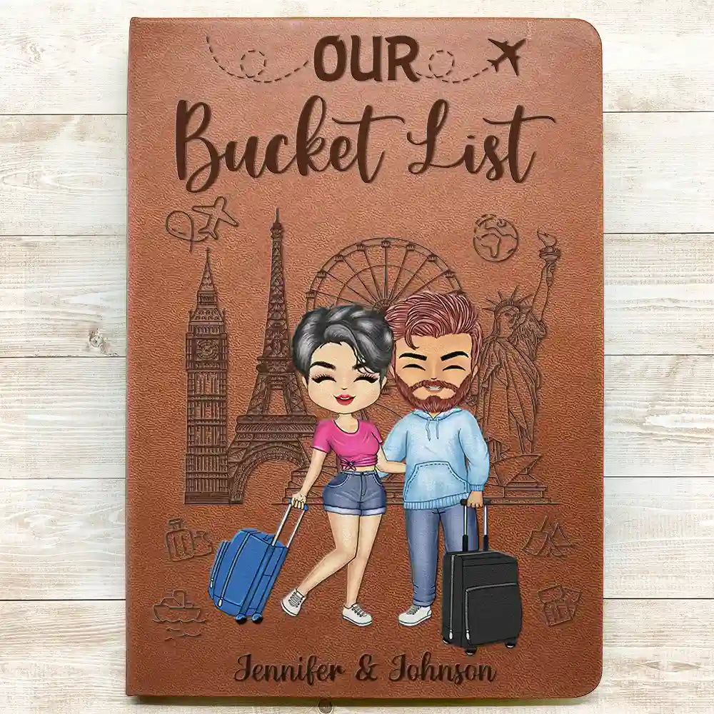 Notre carnet d'aventures Voyage en couple - Journal en cuir personnalisé