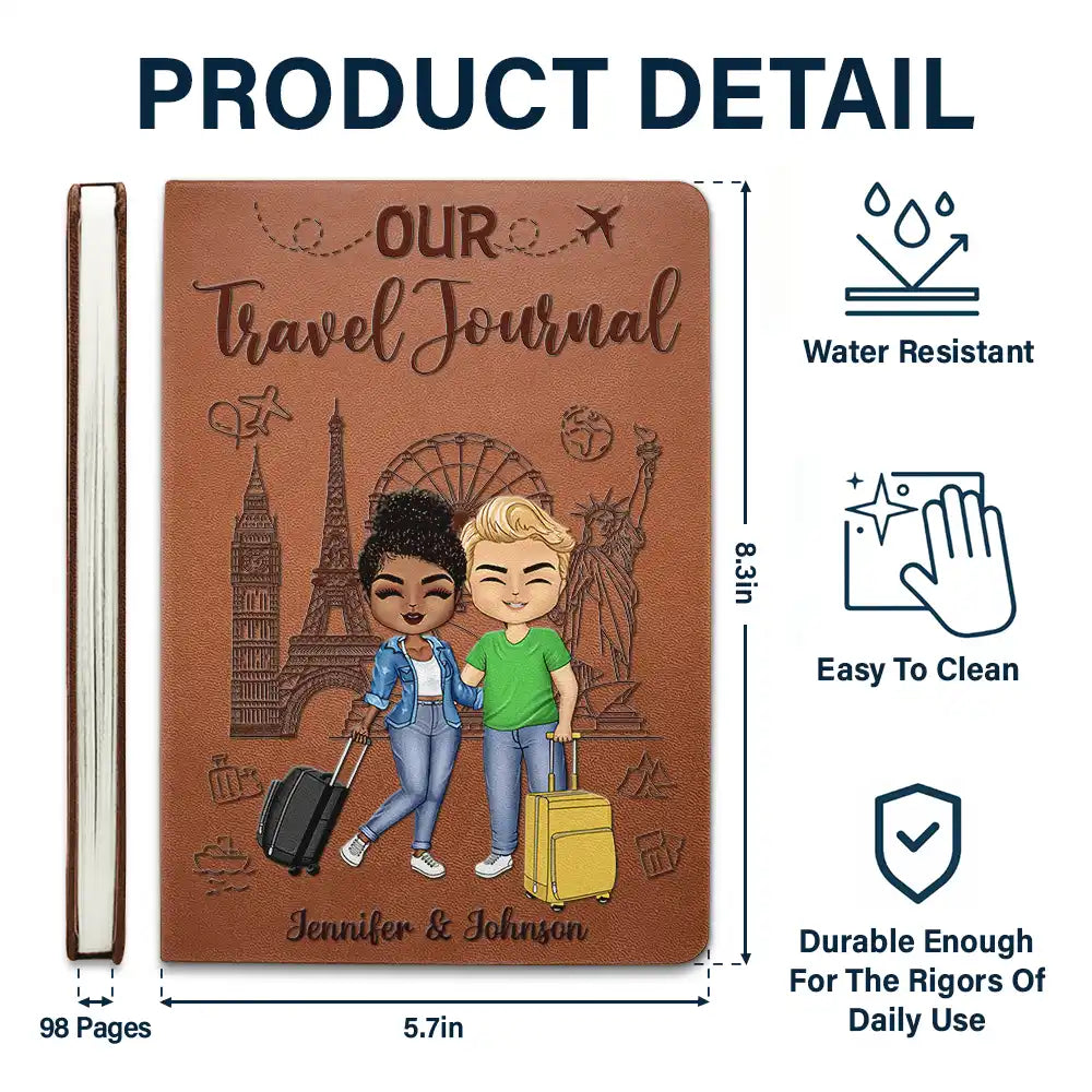 Notre carnet d'aventures Voyage en couple - Journal en cuir personnalisé