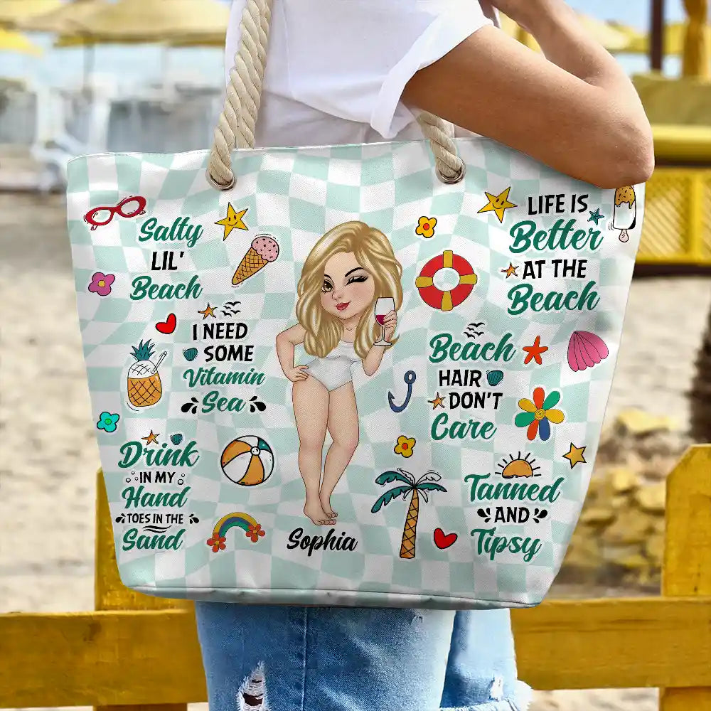 Salty Lil Beach Retro Summer Vibe Personalized Beach Bag Wander Prints