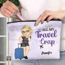 Trousse de maquillage personnalisée « All My Travel Crap Cartoon Woman »