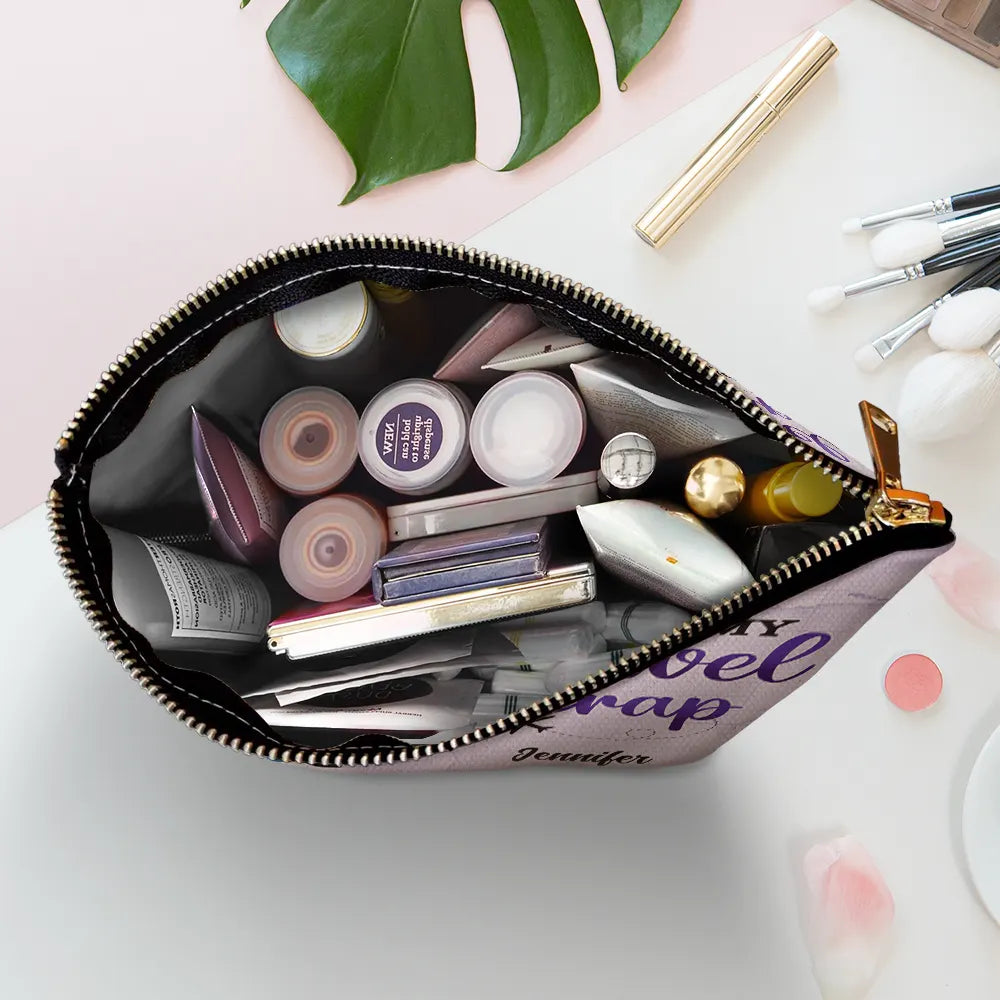 Trousse de maquillage personnalisée « All My Travel Crap Cartoon Woman »