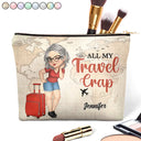 Trousse de maquillage personnalisée « All My Travel Crap Cartoon Woman »