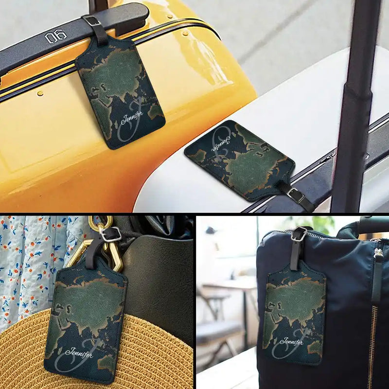 Monogram Name World Map - Personalized Luggage Tag