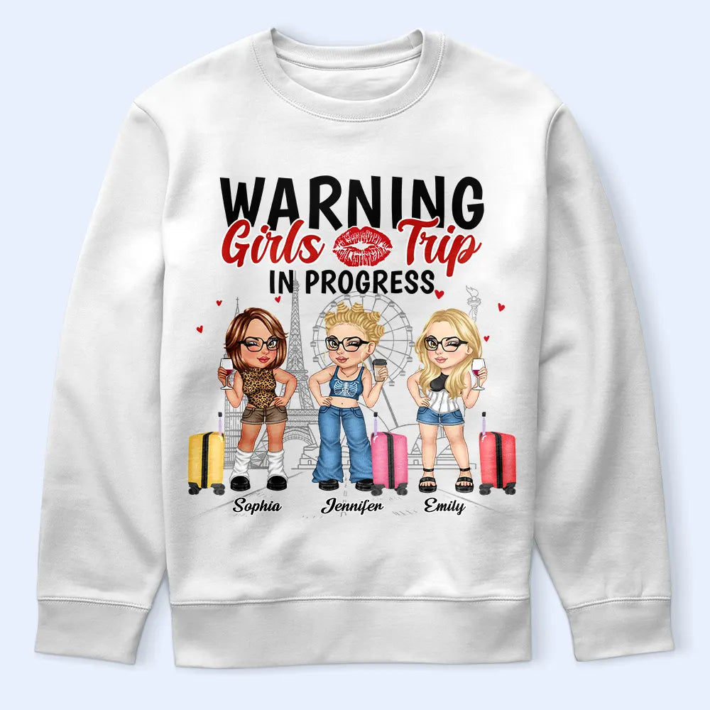 Warning Girls Trip In Progress - Personalized T Shirt