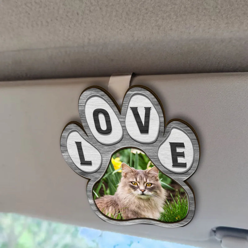 Custom Photo Love Pet Paw - Personalized Custom Shaped Car Visor Clip