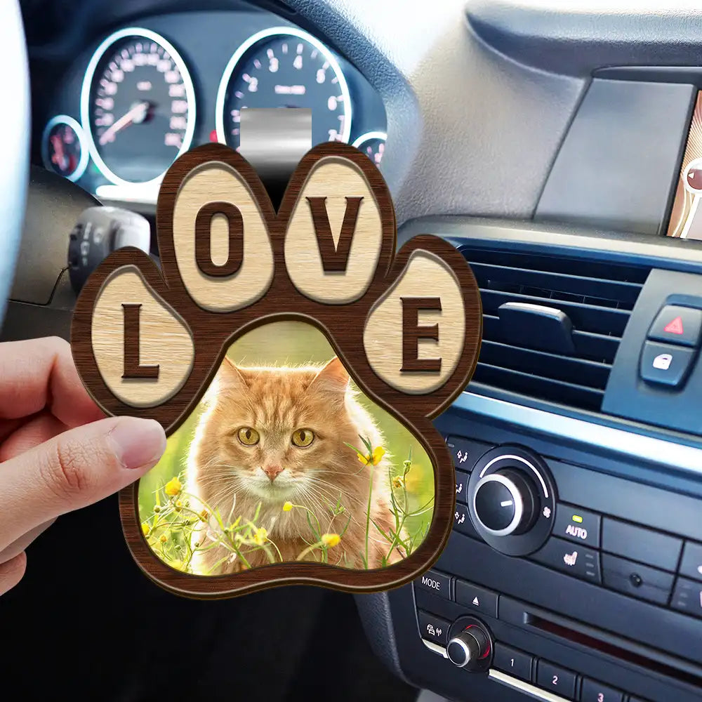 Custom Photo Love Pet Paw - Personalized Custom Shaped Car Visor Clip