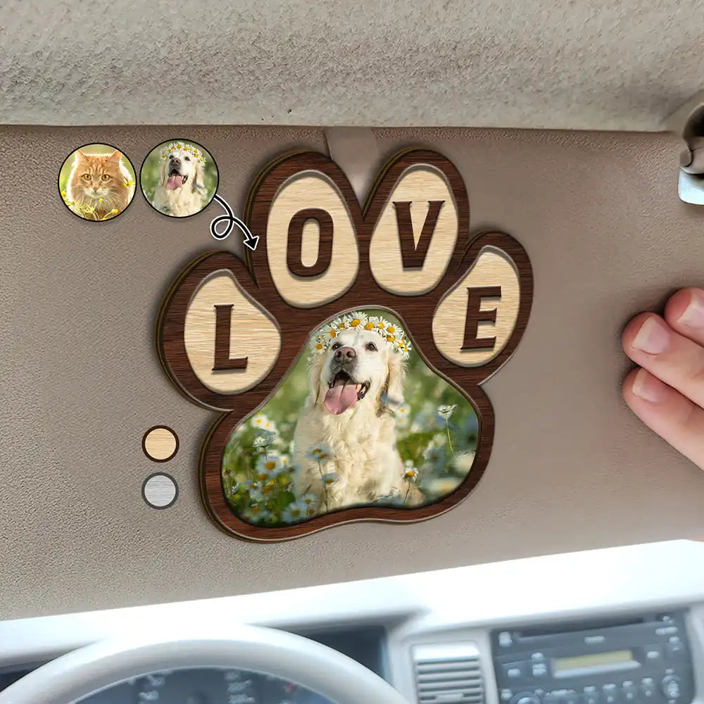 Photo personnalisée Love Pet Paw - Clip de pare-soleil de voiture personnalisé 