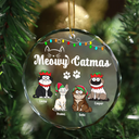 Christmas Meowy Catmas Funny Cartoon Cats - Personalized Circle Glass Ornament