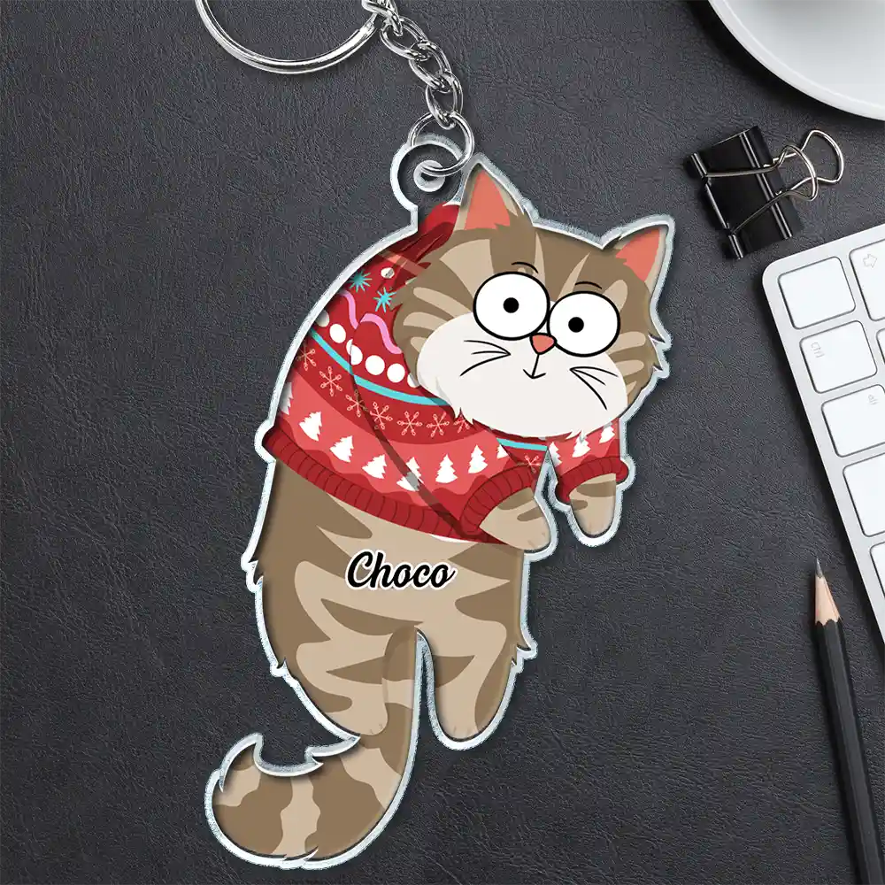 Cute Hanging Cats - Personalized Cutout Acrylic Keychain