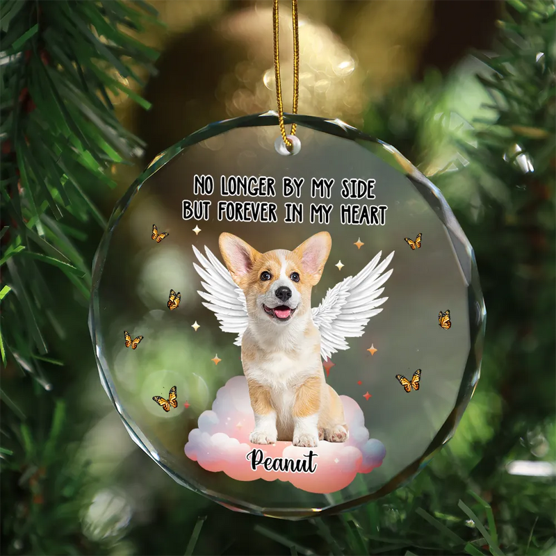 Custom Photo Memorial Christmas You Left Paw Prints On My Heart - Personalized Circle Glass Ornament