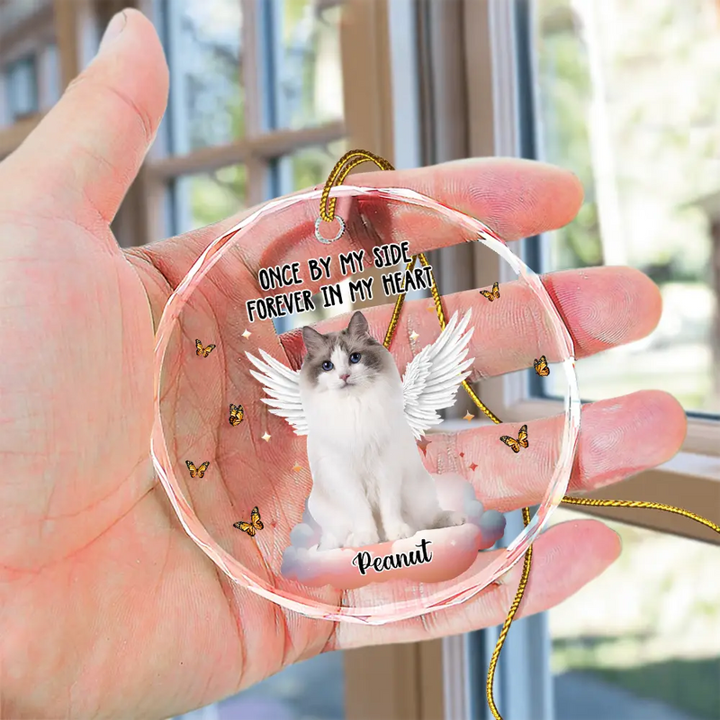 Custom Photo Memorial Christmas You Left Paw Prints On My Heart - Personalized Circle Glass Ornament