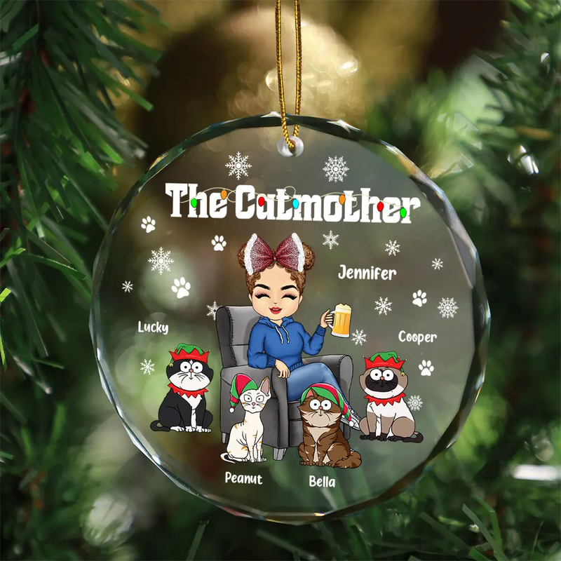 Christmas The Cat Mother - Personalized Circle Glass Ornament