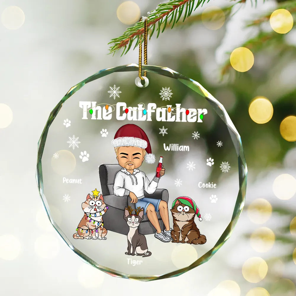Christmas The Cat Father - Personalized Circle Glass Ornament