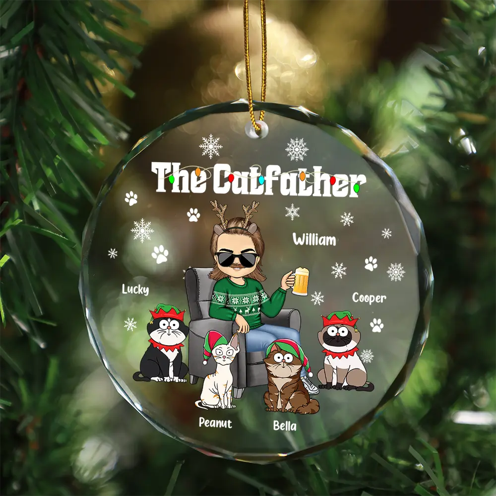 Christmas The Cat Father - Personalized Circle Glass Ornament