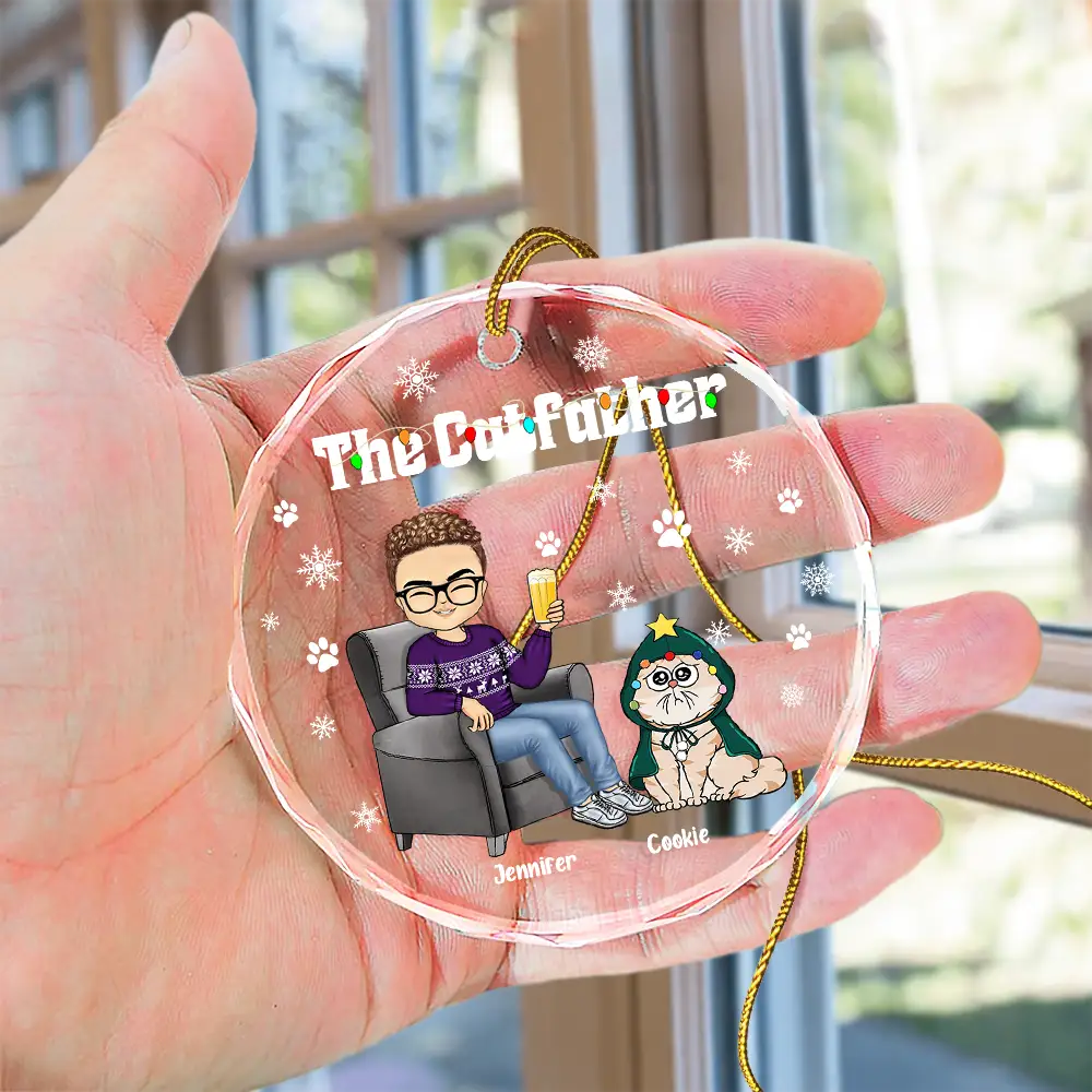 Christmas The Cat Father - Personalized Circle Glass Ornament